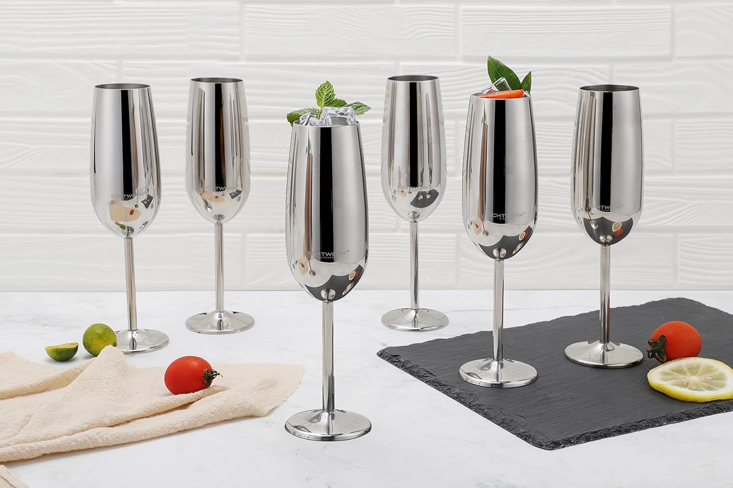ECHTWERK Sektglas Champagnerglas Silber aus Edelstahl 250 ml
