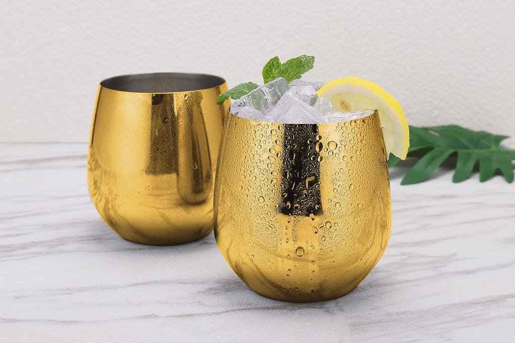ECHTWERK Weingläser 2-tlg Rotweingläser 500 ml Gold aus Edelstahl