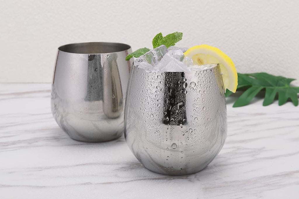 ECHTWERK Weingläser 2-tlg Rotweingläser 500 ml Silber aus Edelstahl