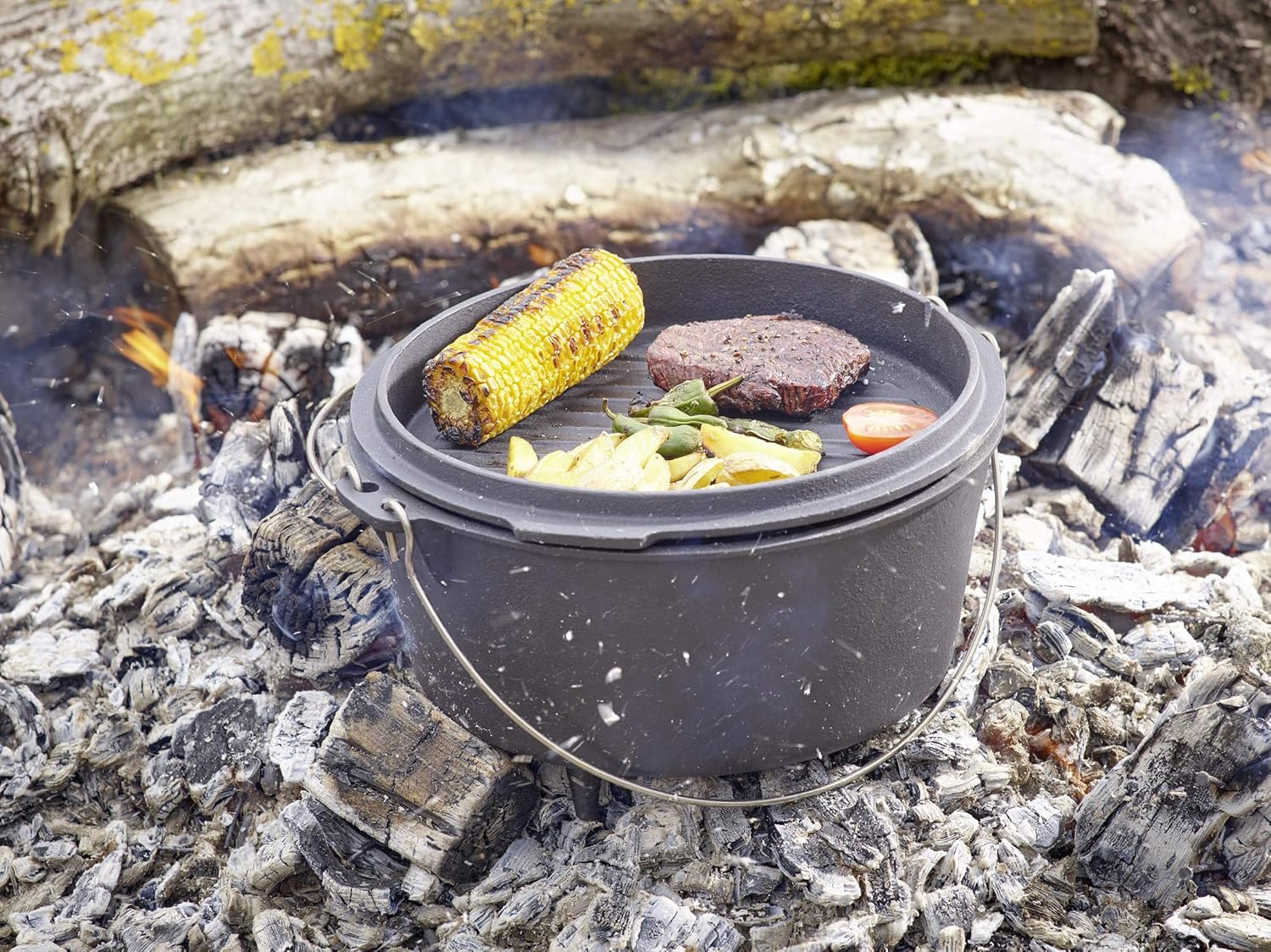 ECHTWERK Dutch Oven Feuertopf / Schmortopf Big 31,5 x 21 cm aus Gusseisen und Emaille-Beschichtung mit passendem Deckel