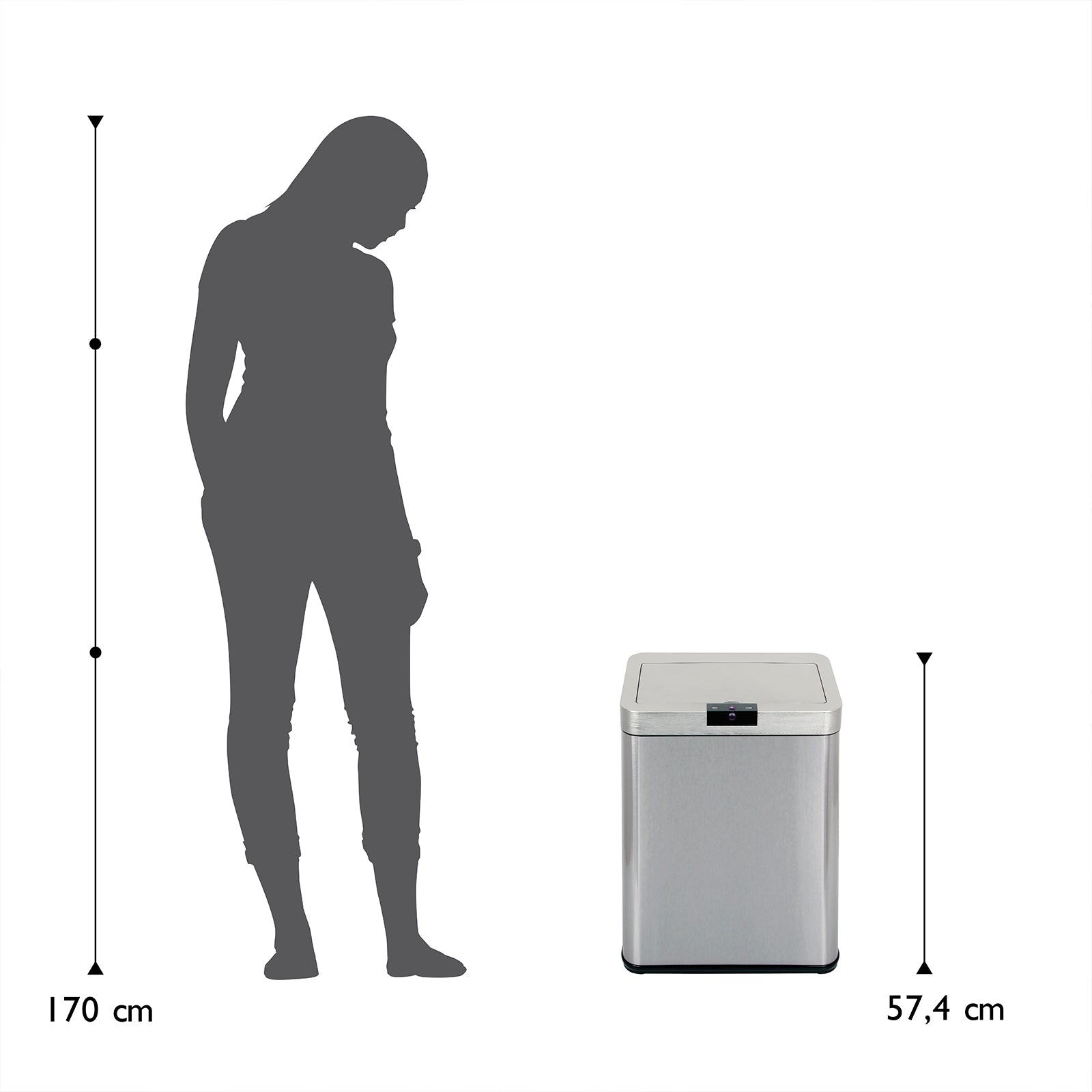 ECHTWERK Sensor-Abfalleimer Silber aus Edelstahl 48 Liter