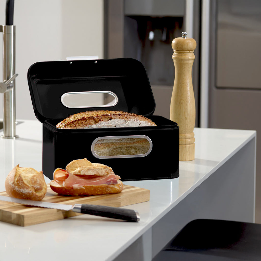 ECHTWERK Retro Brotkasten "Small" Schwarz aus Metall mit Sichtfenstern