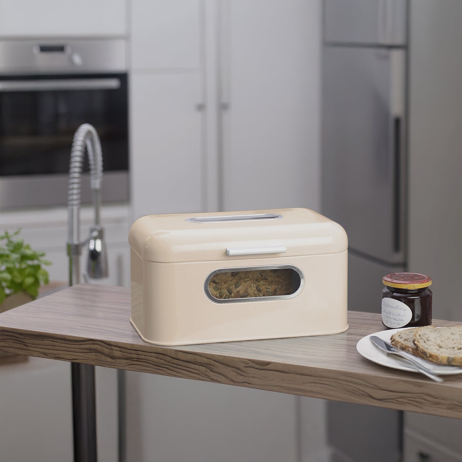 ECHTWERK Retro Brotkasten "Small" Creme aus Metall mit Sichtfenstern