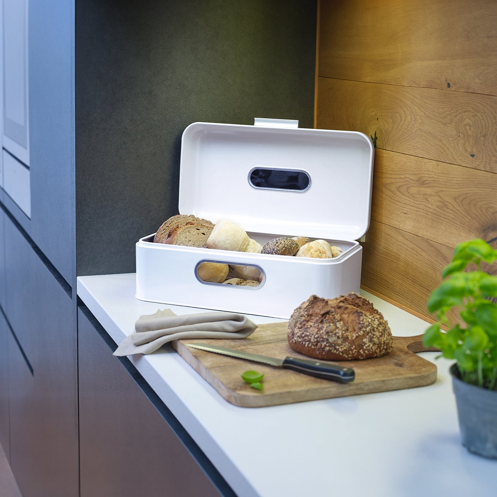 ECHTWERK Retro Brotkasten "Big" Weiß aus Metall mit Sichtfenstern