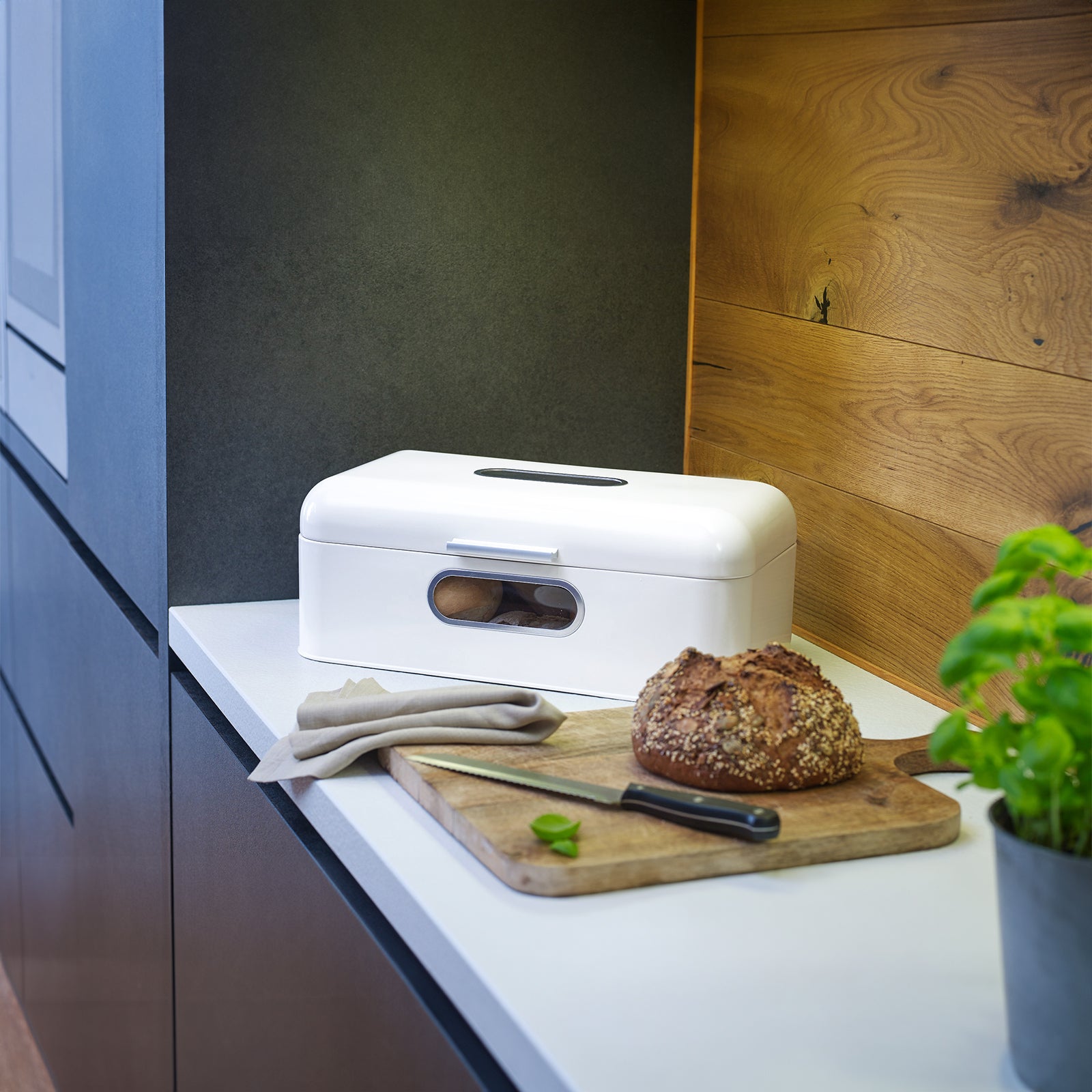 ECHTWERK Retro Brotkasten "Big" Weiß aus Metall mit Sichtfenstern