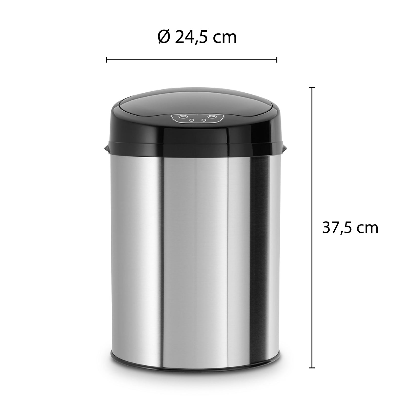 ECHTWERK Büro-/Bad-/Kosmetikabfalleimer Schwarz aus Edelstahl 9 Liter mit Sensor