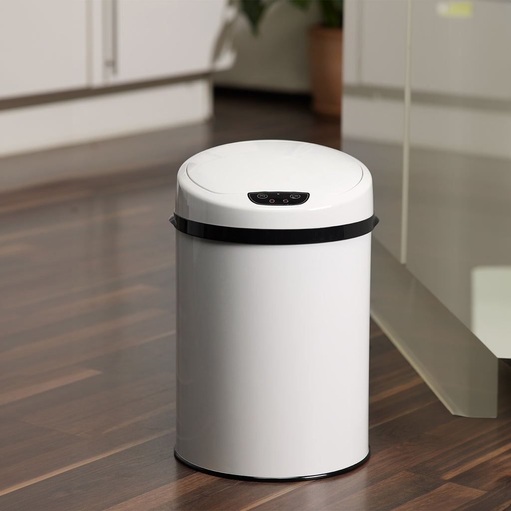 ECHTWERK Büro-/Bad-/Kosmetikabfalleimer Weiß aus Edelstahl 9 Liter mit Sensor