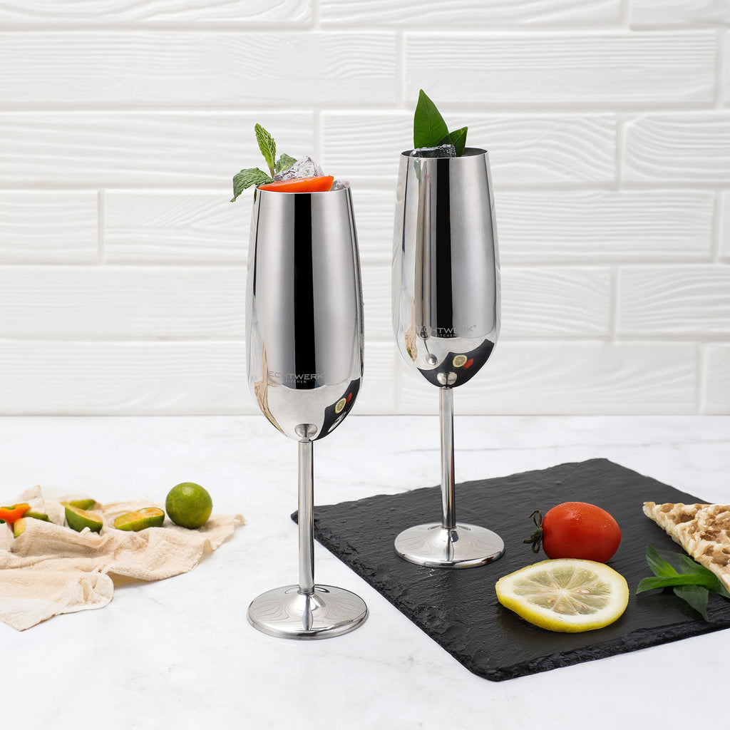 ECHTWERK Sektglas Champagnerglas Silber aus Edelstahl 250 ml