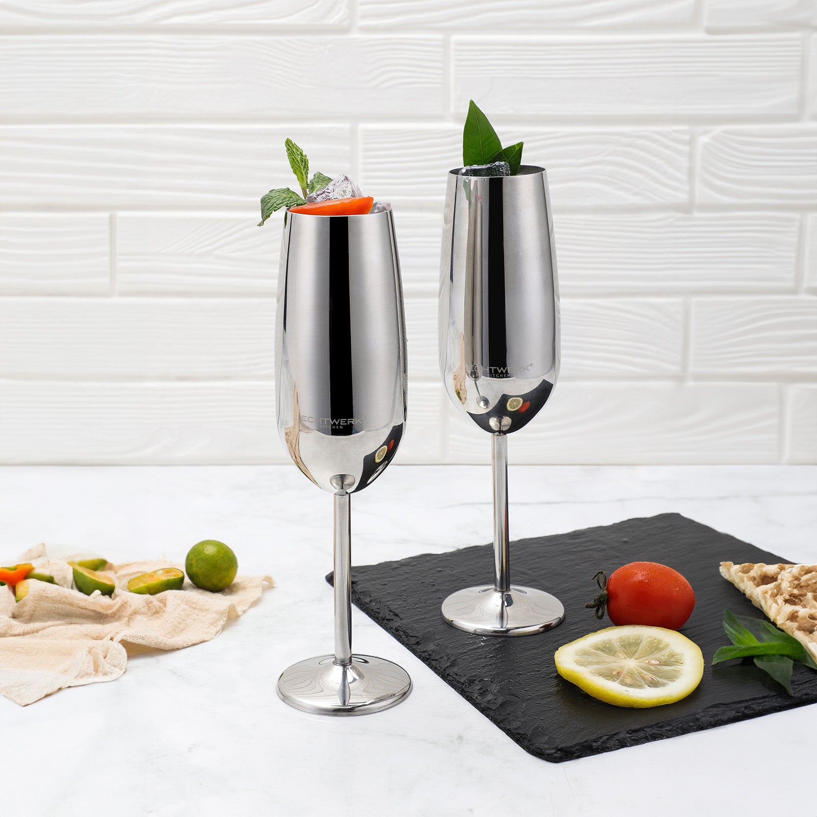 ECHTWERK Sektglas Champagnerglas Silber aus Edelstahl 250 ml