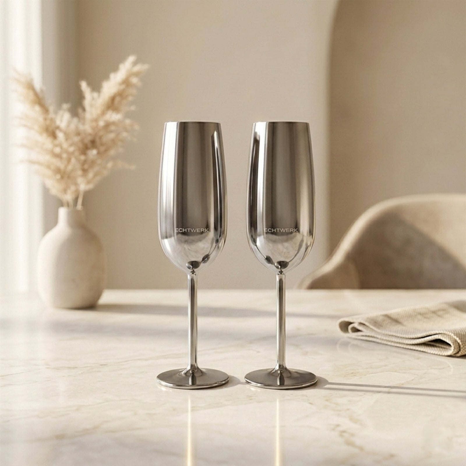 ECHTWERK Sektglas Champagnerglas Silber aus Edelstahl 250 ml
