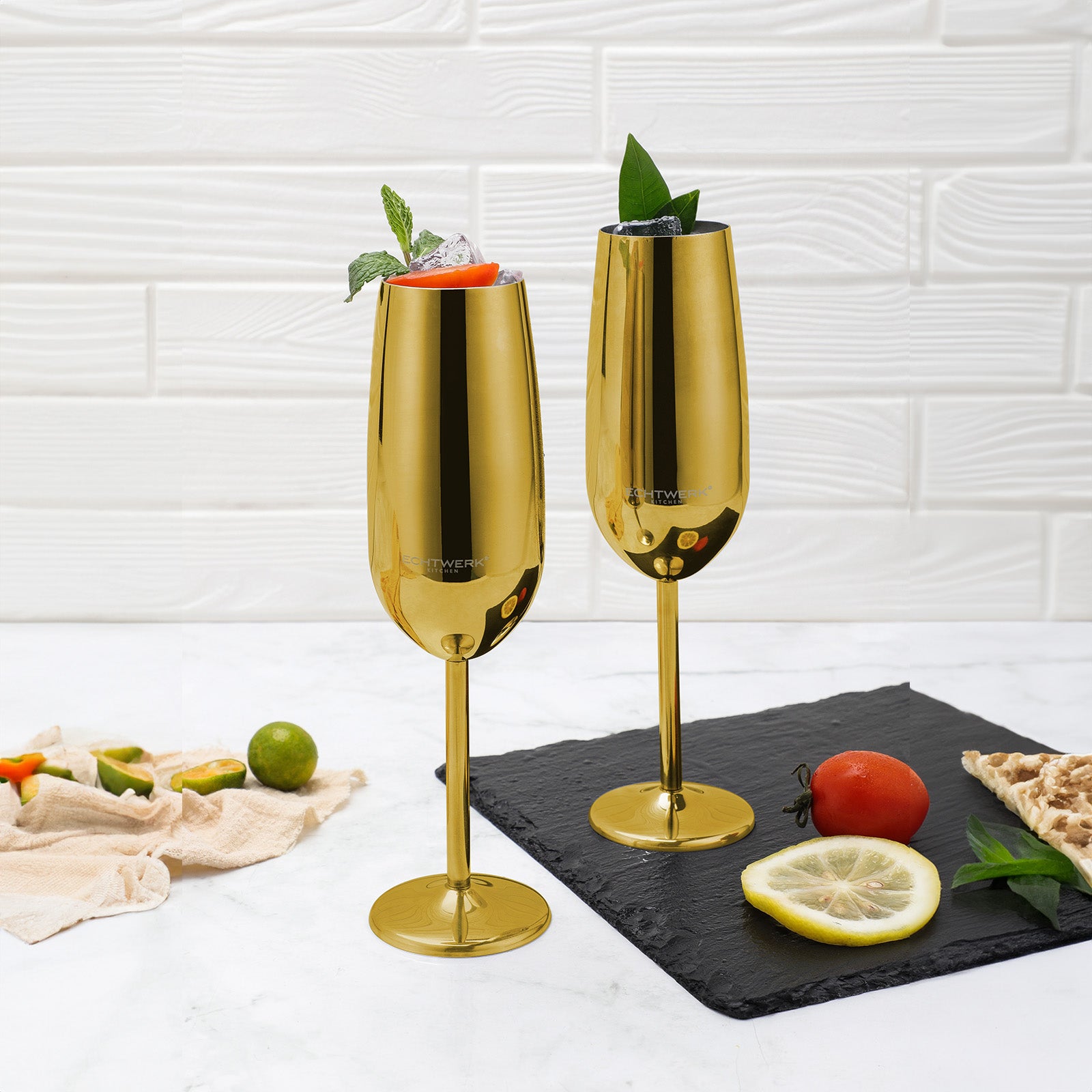 ECHTWERK Sektglas Champagnerglas Gold aus Edelstahl 250 ml