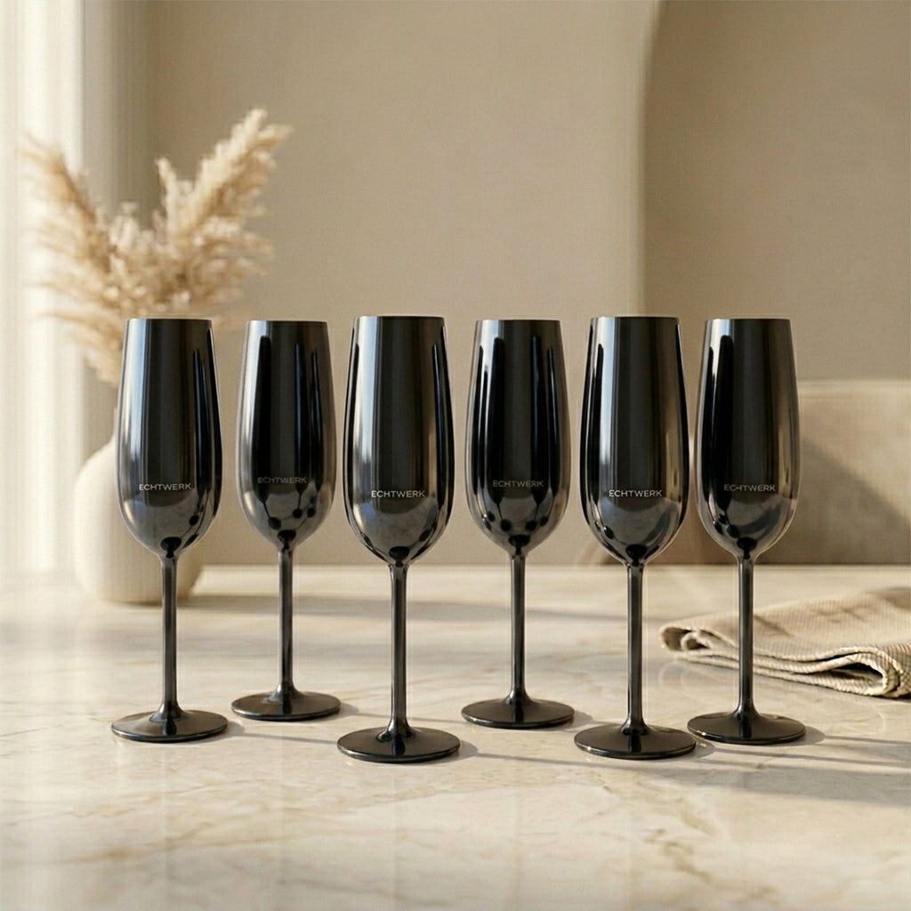 ECHTWERK Sektglas Champagnerglas Schwarz aus Edelstahl 250 ml