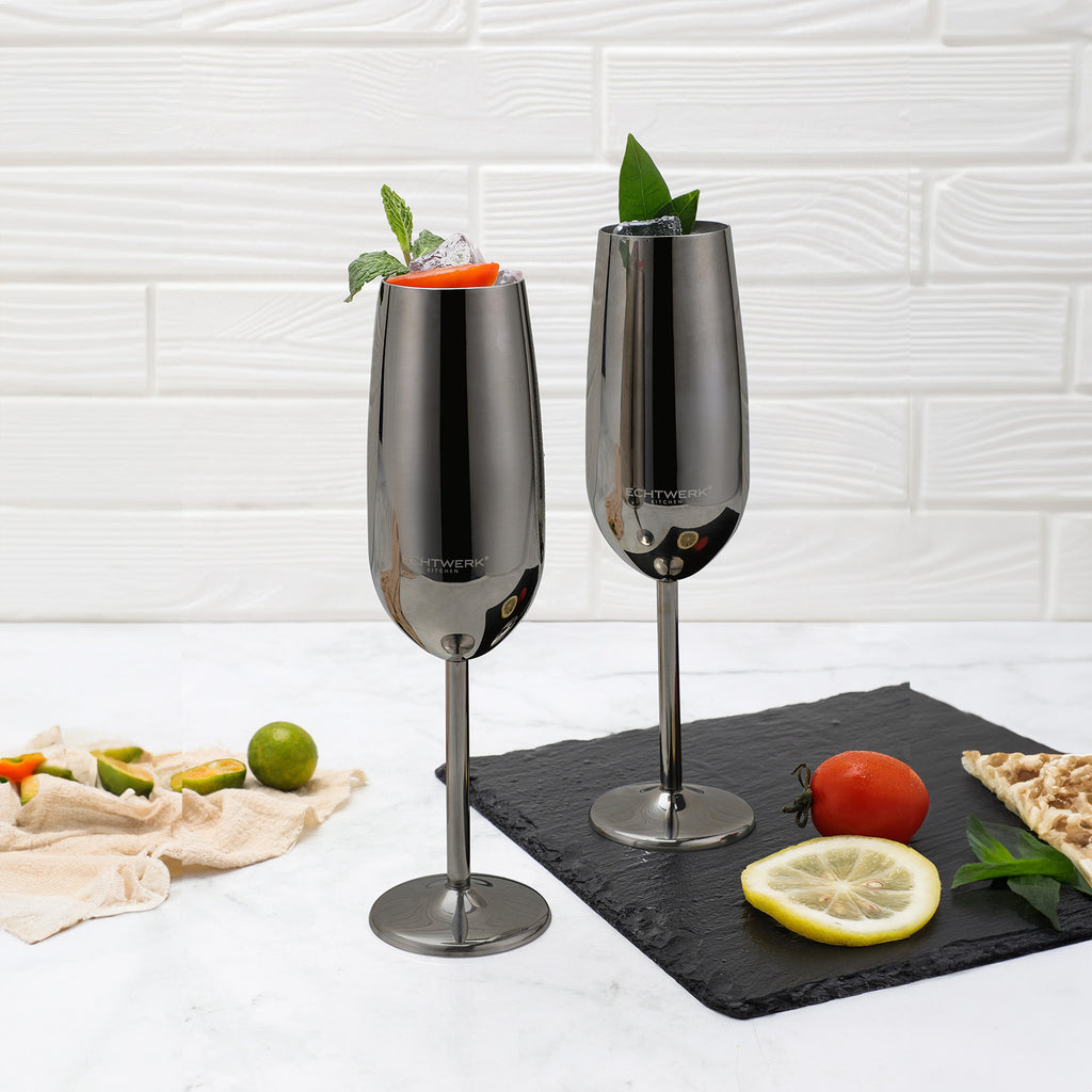 ECHTWERK Sektglas Champagnerglas Schwarz aus Edelstahl 250 ml