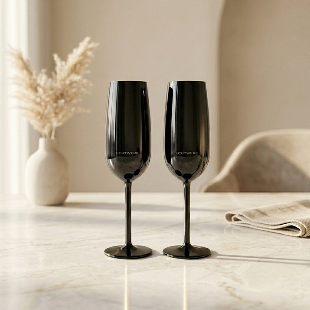 ECHTWERK Sektglas Champagnerglas Schwarz aus Edelstahl 250 ml