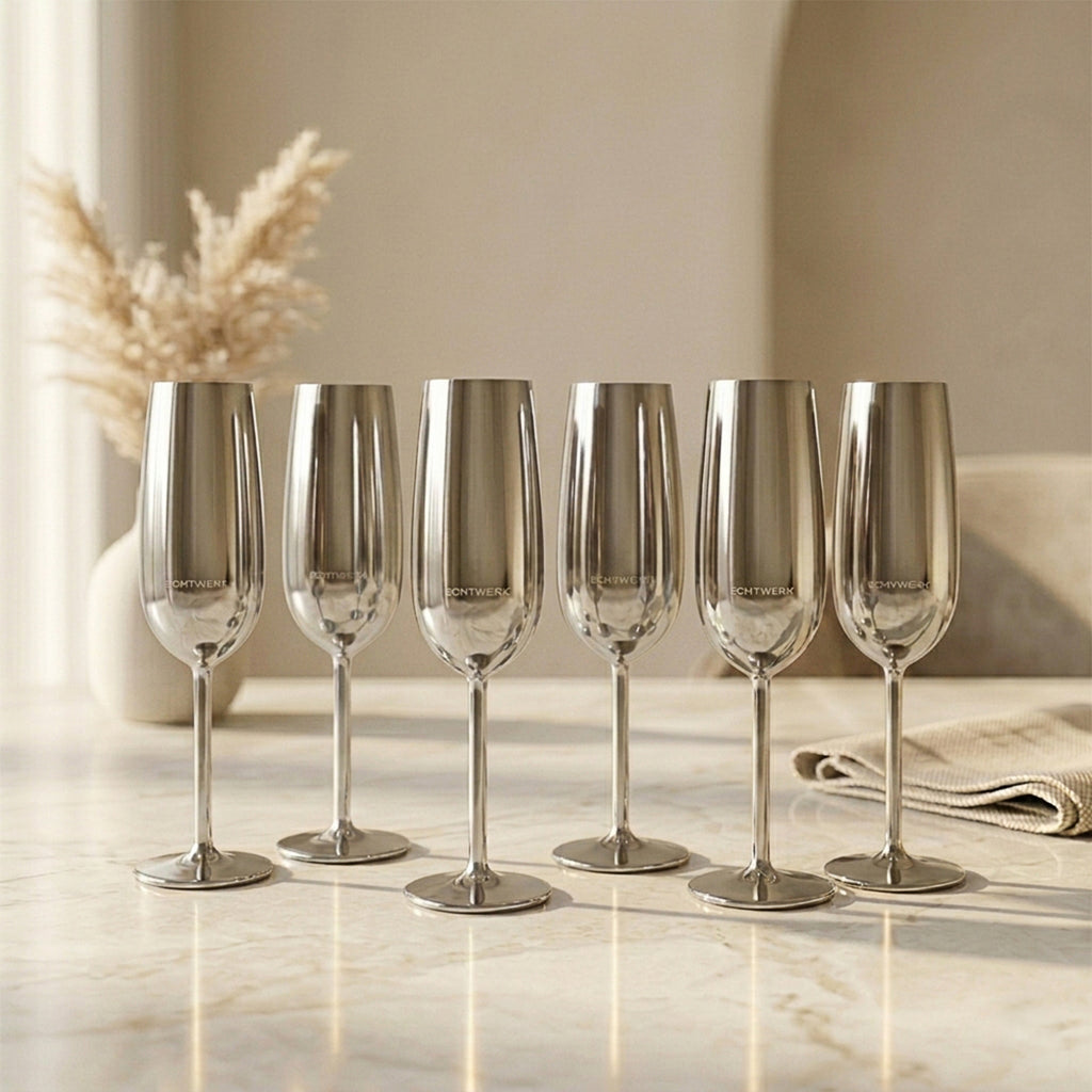 ECHTWERK Sektglas Champagnerglas Silber aus Edelstahl 250 ml