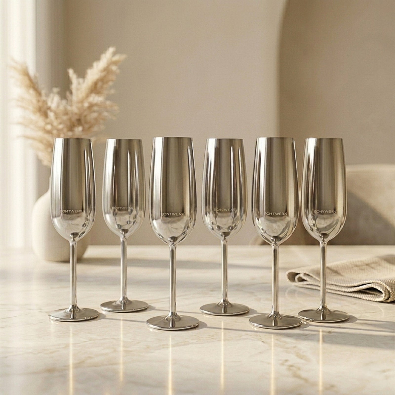 ECHTWERK Sektglas Champagnerglas Silber aus Edelstahl 250 ml