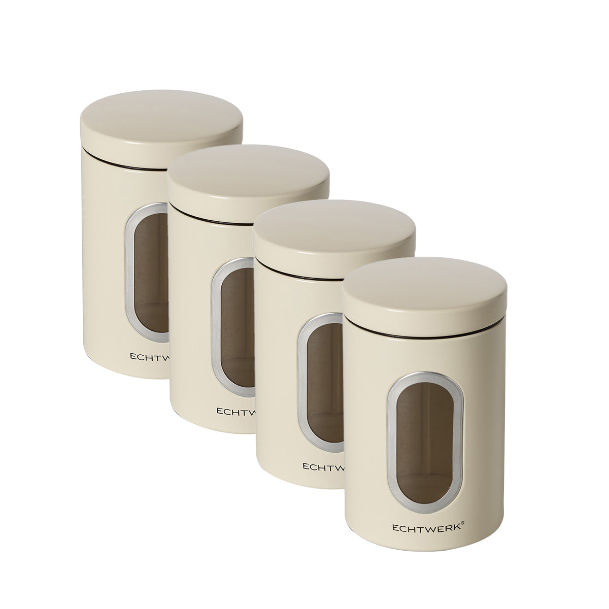 ECHTWERK Stilvolle Vorratsdosen 4er Set-creme aus Metall mit Sichtfenstern
