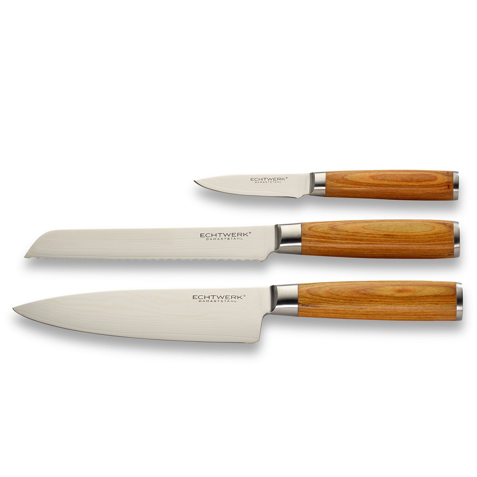ECHTWERK Damastmesser Set 3-tlg Silber aus Stahl