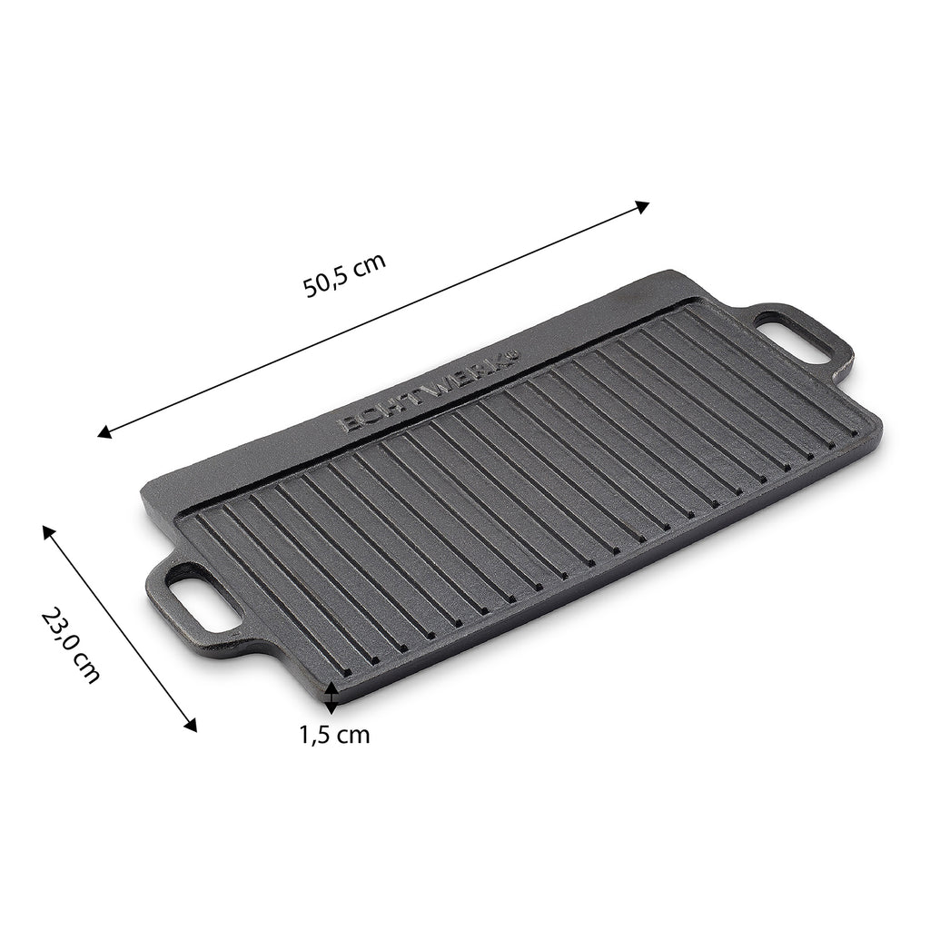 ECHTWERK Grillplatte Big 50,5 × 23 × 1,5 cm aus Gusseisen mit 2 Griffen und Emaille-Beschichtung