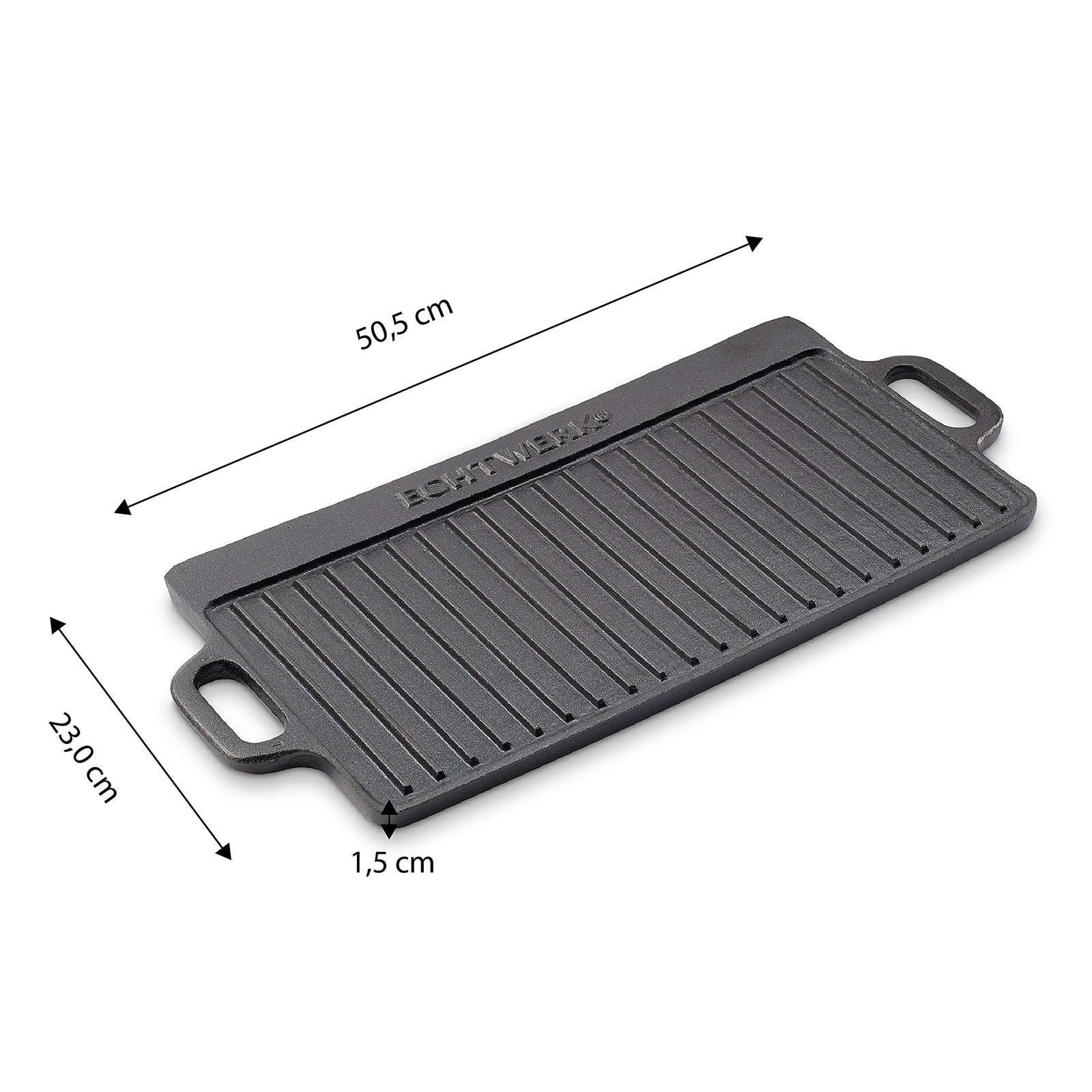 ECHTWERK Grillplatte Big 50,5 × 23 × 1,5 cm aus Gusseisen mit 2 Griffen und Emaille-Beschichtung