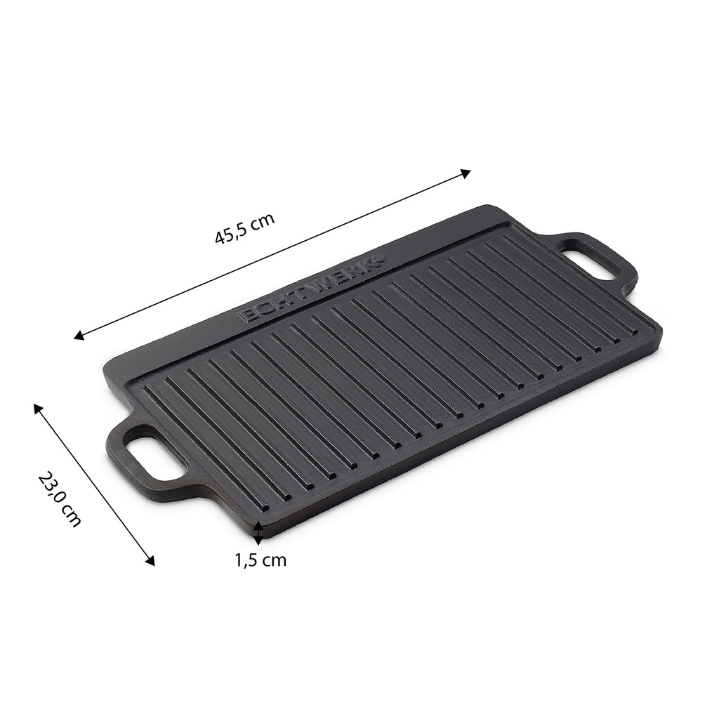ECHTWERK Grillplatte Small 45,5 x 23 x 1,5cm aus Gusseisen mit 2 Griffen und Emaille-Beschichtung