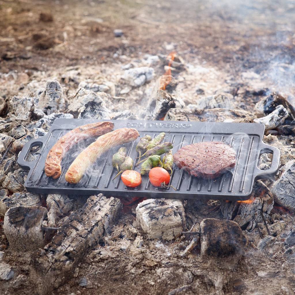 ECHTWERK Grillplatte Small 45,5 x 23 x 1,5cm aus Gusseisen mit 2 Griffen und Emaille-Beschichtung