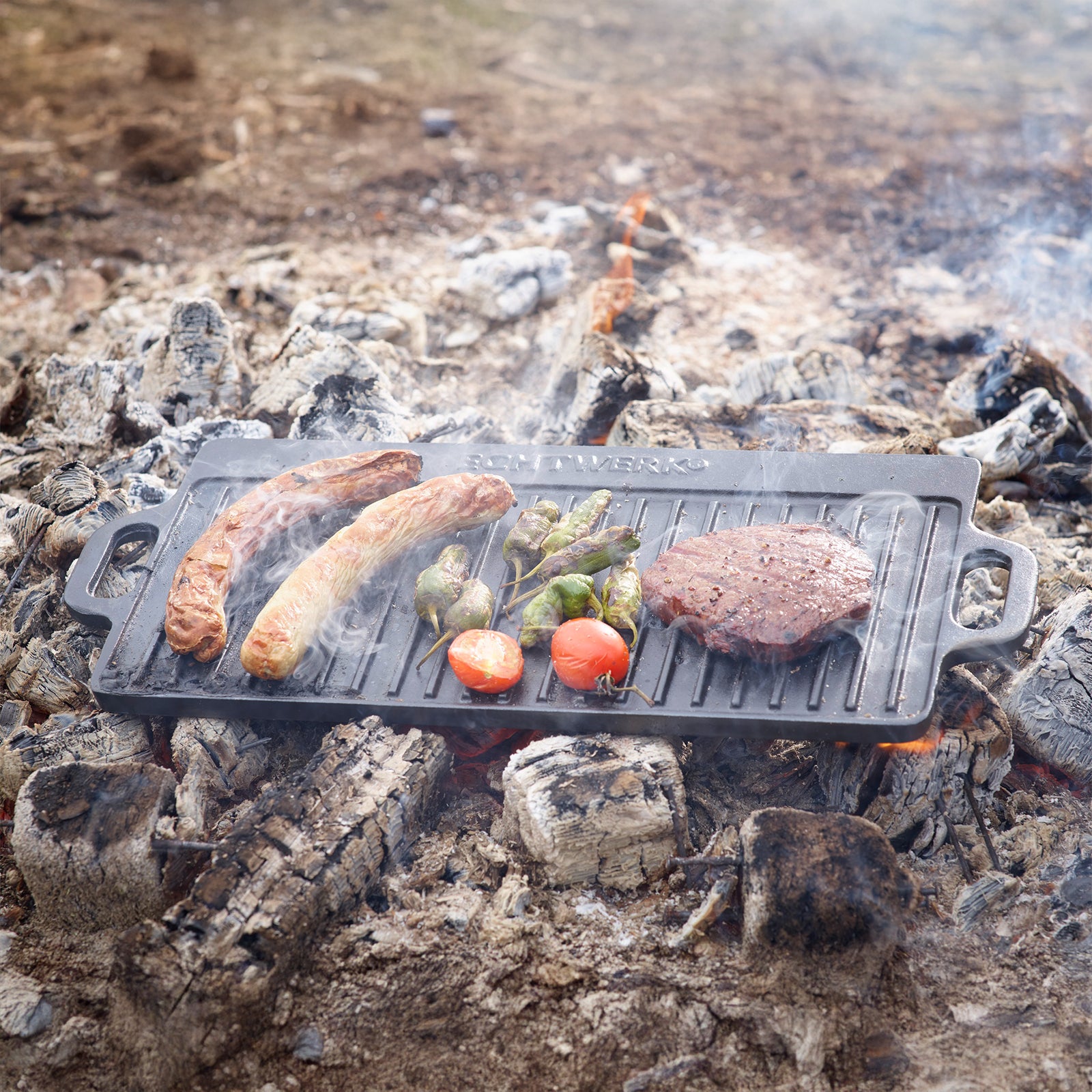 ECHTWERK Grillplatte Small 45,5 x 23 x 1,5cm aus Gusseisen mit 2 Griffen und Emaille-Beschichtung