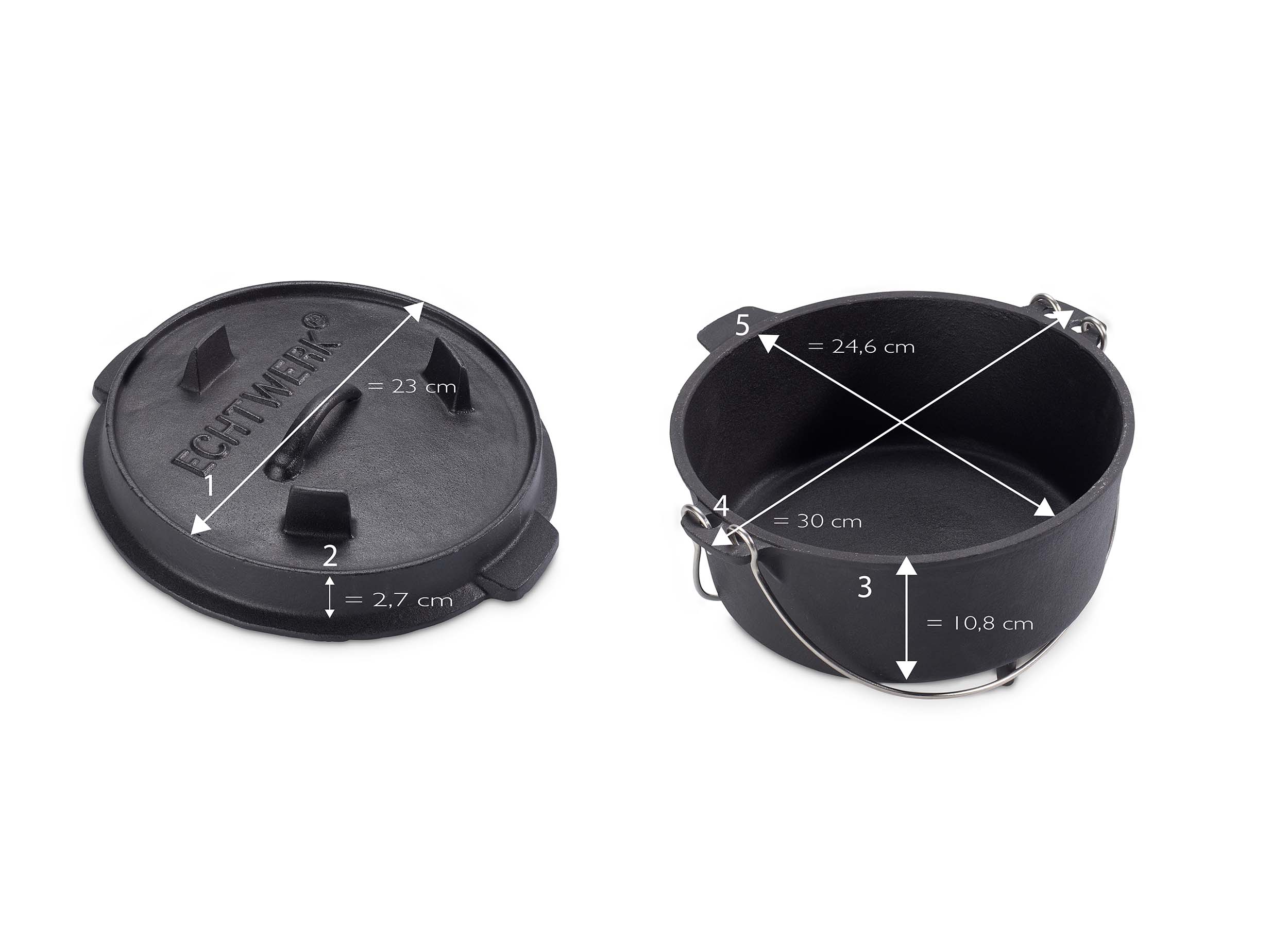 ECHTWERK Dutch Oven Gusseisen BBQ Kochtopf ca. 4 L