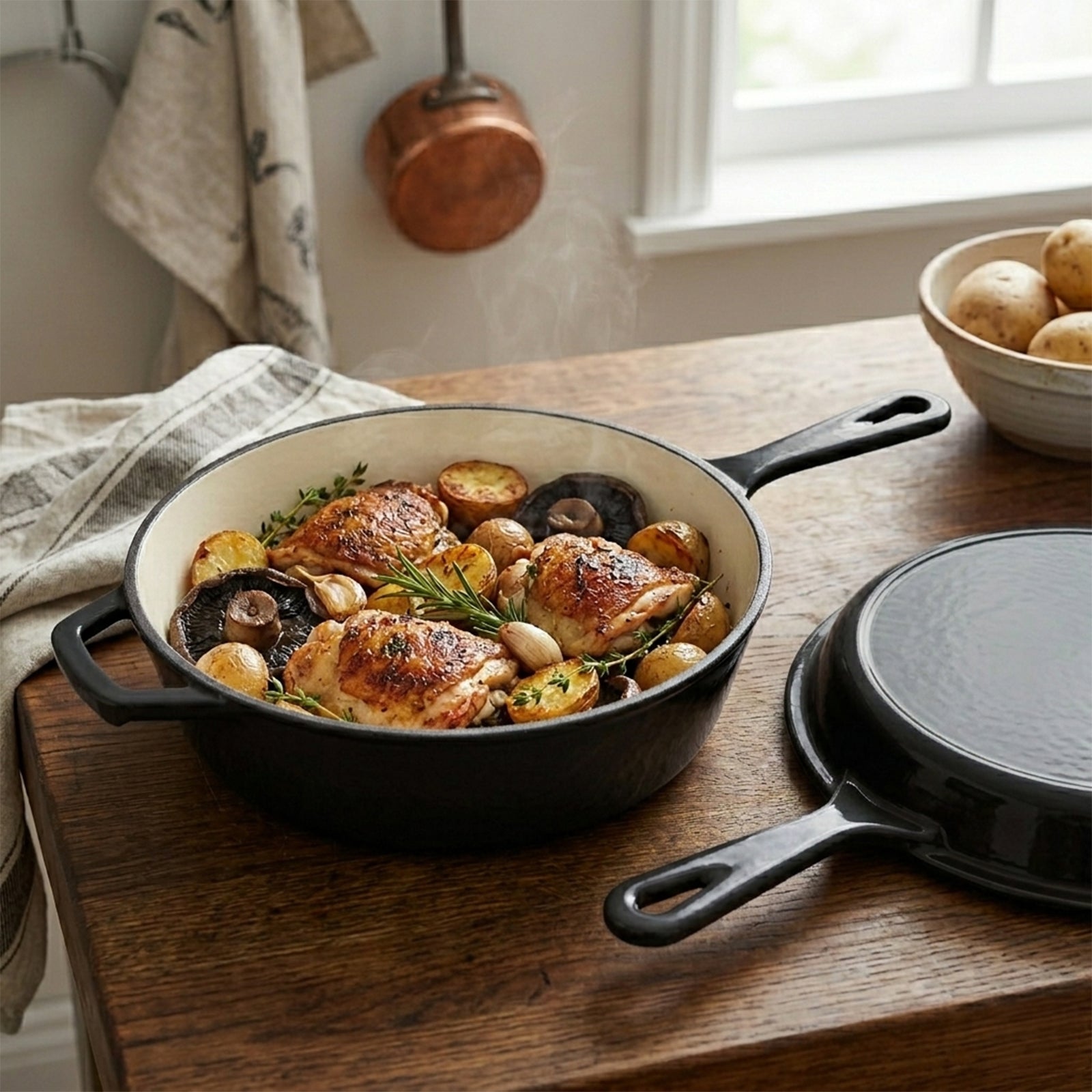 ECHTWERK Schmortopf und Grillpfanne 2-in-1 Set Schwarz aus Gusseisen 2,5 L
