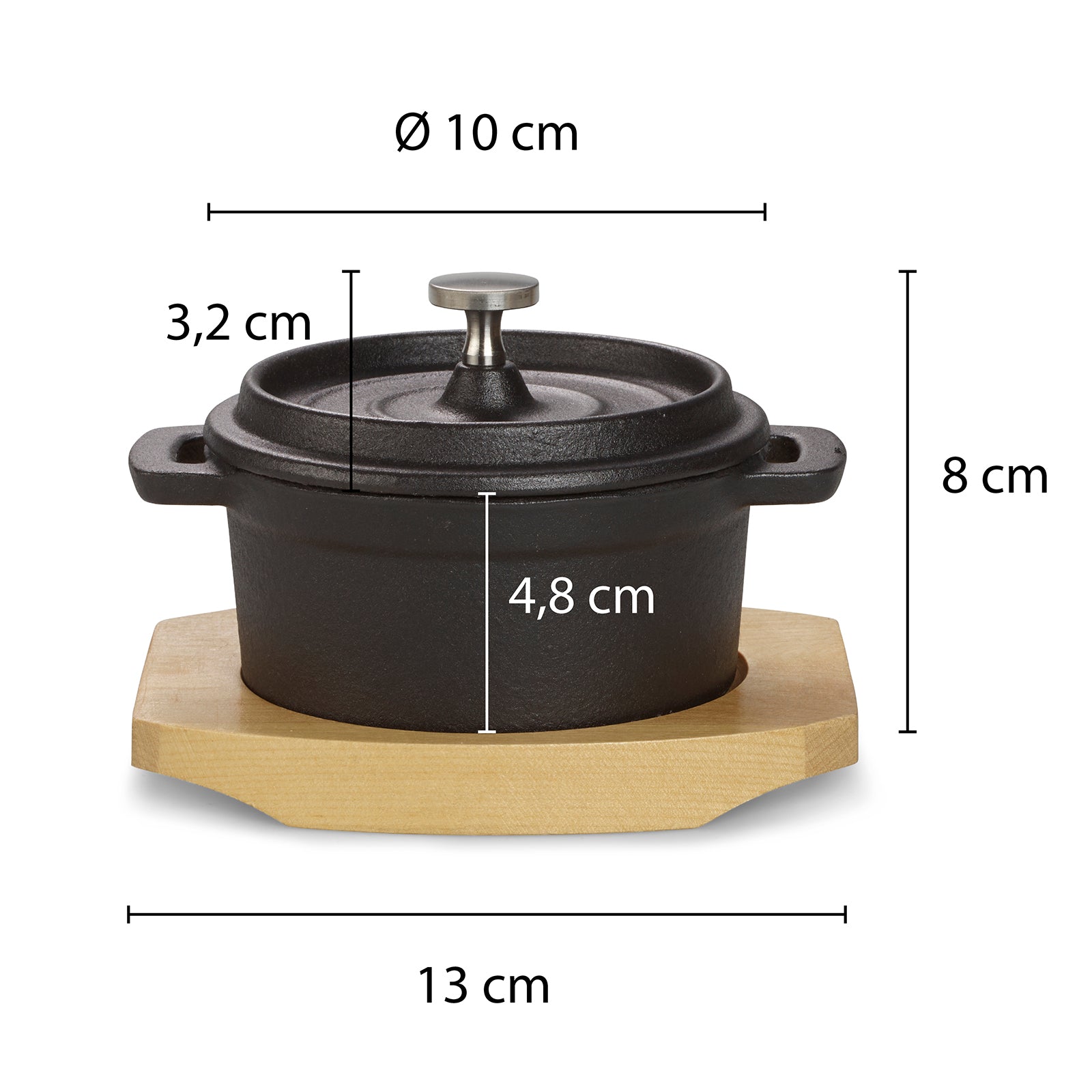 ECHTWERK Kochtopf Set aus Gusseisen 250 ml mit Servierbrett