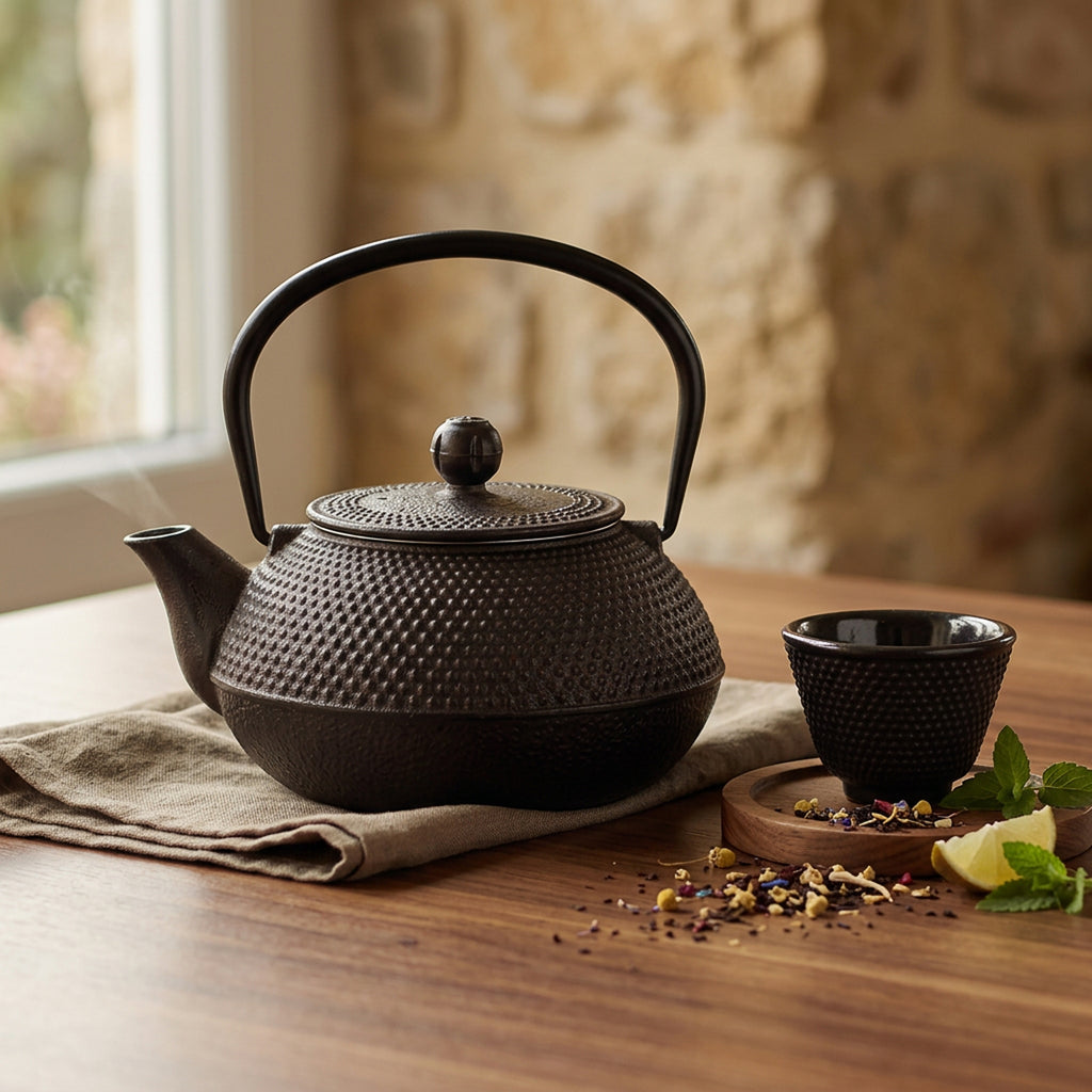 Teeservice aus Gusseisen, 0,8L, Vintage-Design mit Teesieb aus Edelstahl