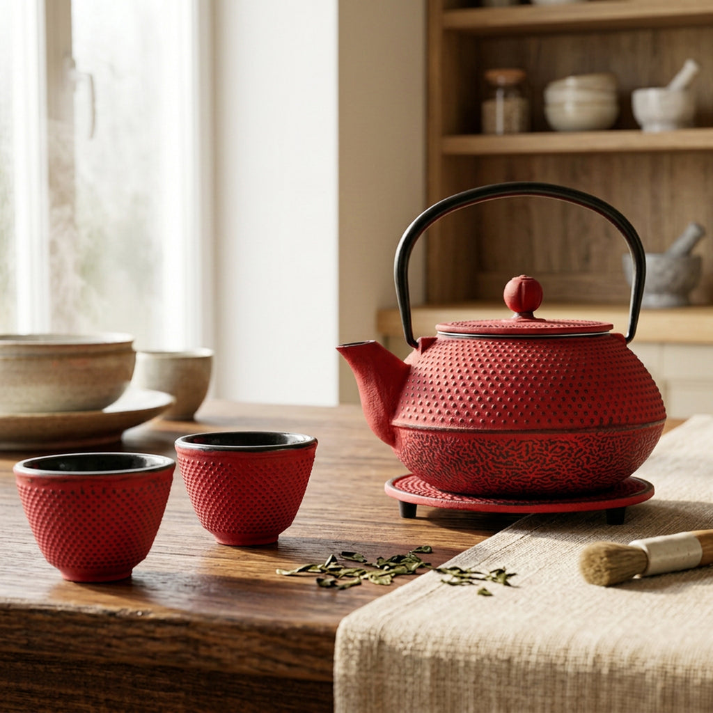 Teeservice aus Gusseisen, 0,8L, Vintage-Design mit Teesieb aus Edelstahl