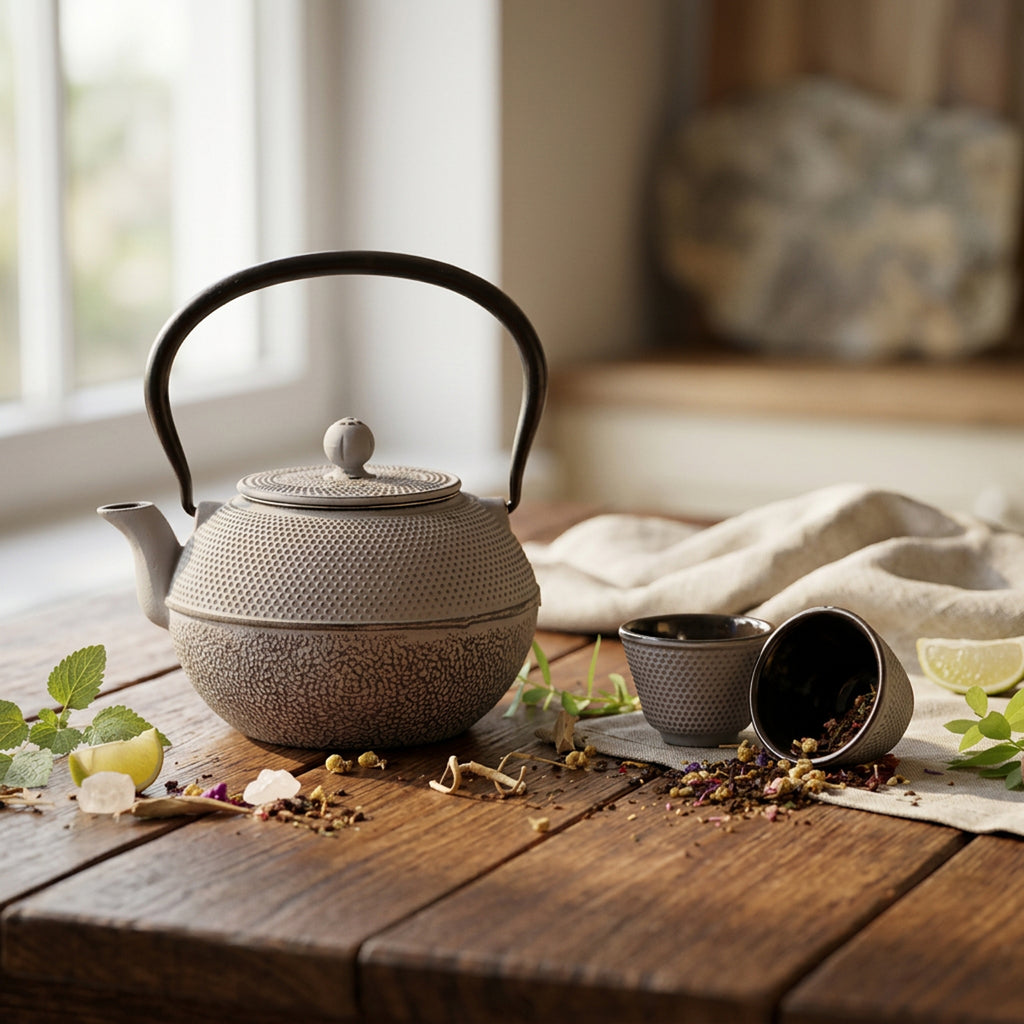 Teeservice aus Gusseisen, 1,1L, Vintage-Design mit Teesieb aus Edelstahl