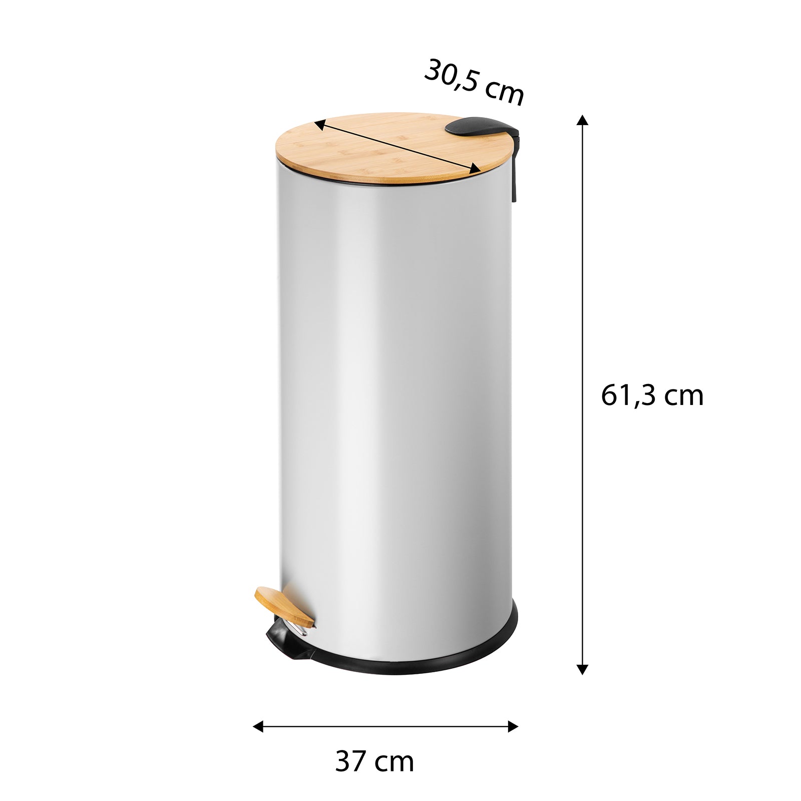 ECHTWERK Tretabfalleimer Skandi Look Grau aus Metall 30 Liter