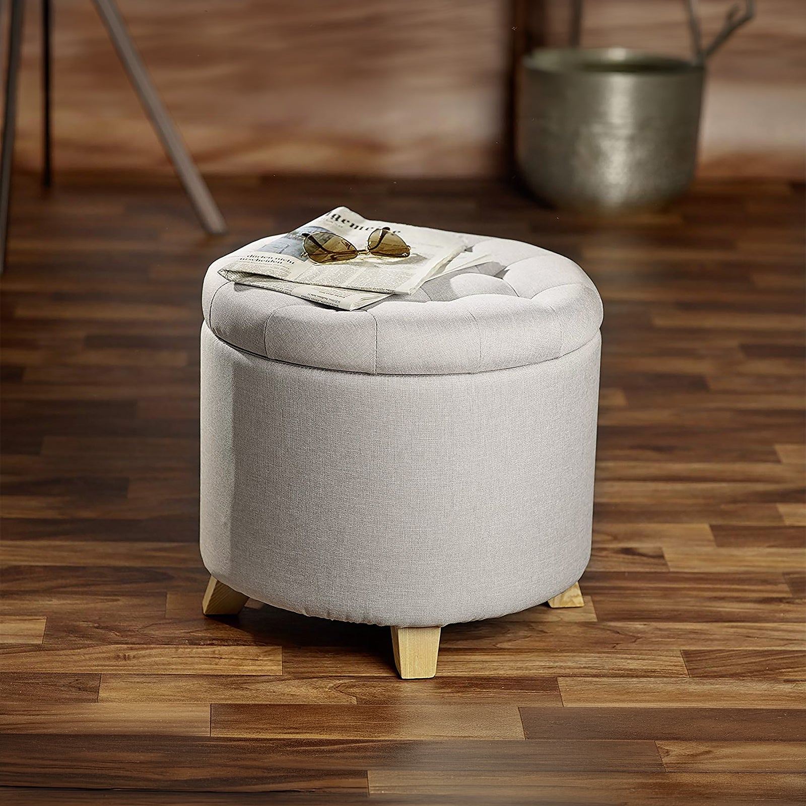 Sitzhocker “Mary“, Fußhocker mit Stauraum, Abnehmbarer Deckel