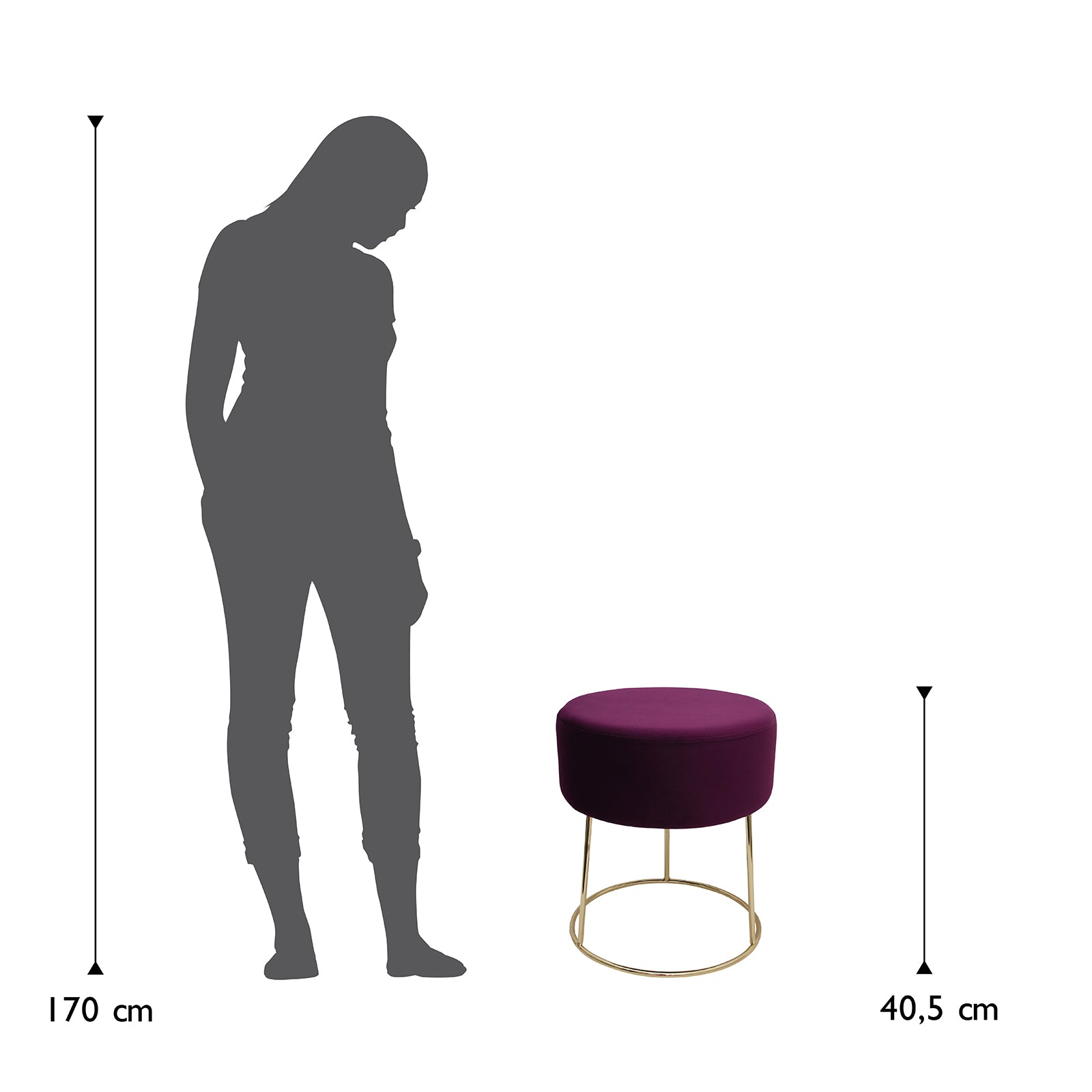 Sitzhocker "Marylin" mit Samtbezug und goldenen Metallbeinen
