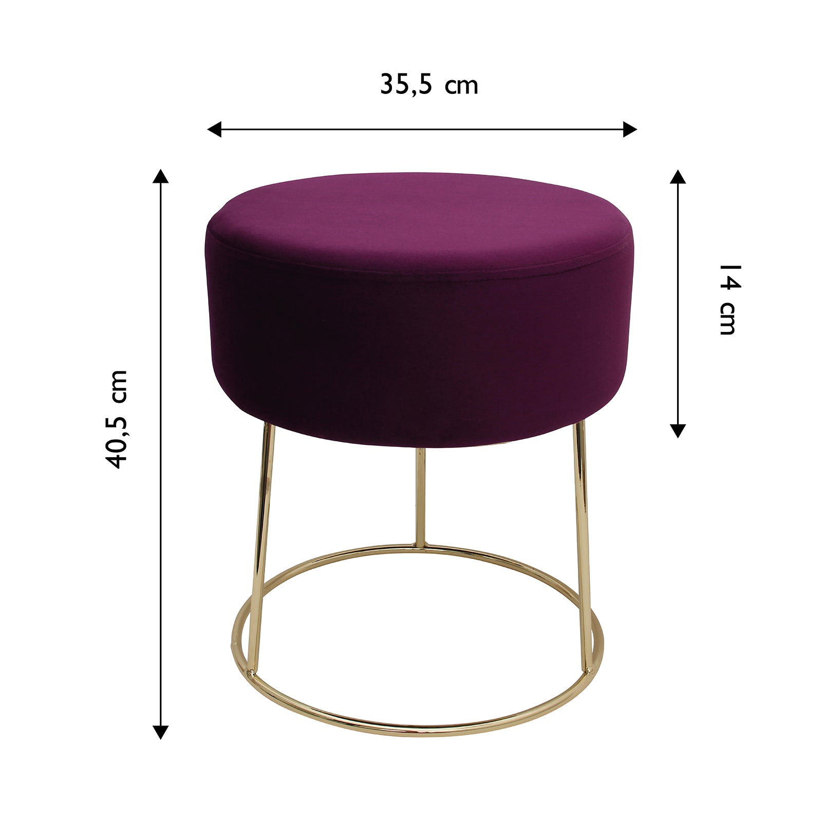 Sitzhocker "Marylin" mit Samtbezug und goldenen Metallbeinen