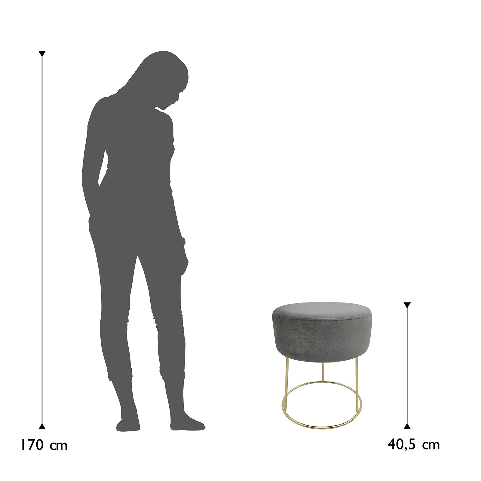 Sitzhocker "Marylin" mit Samtbezug und goldenen Metallbeinen