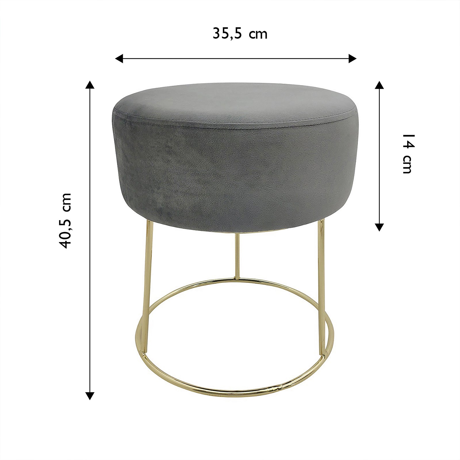 Sitzhocker "Marylin" mit Samtbezug und goldenen Metallbeinen