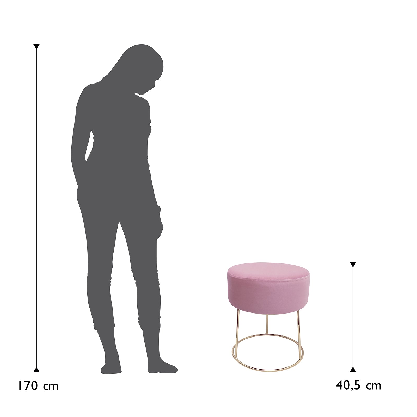 Sitzhocker "Marylin" mit Samtbezug und goldenen Metallbeinen