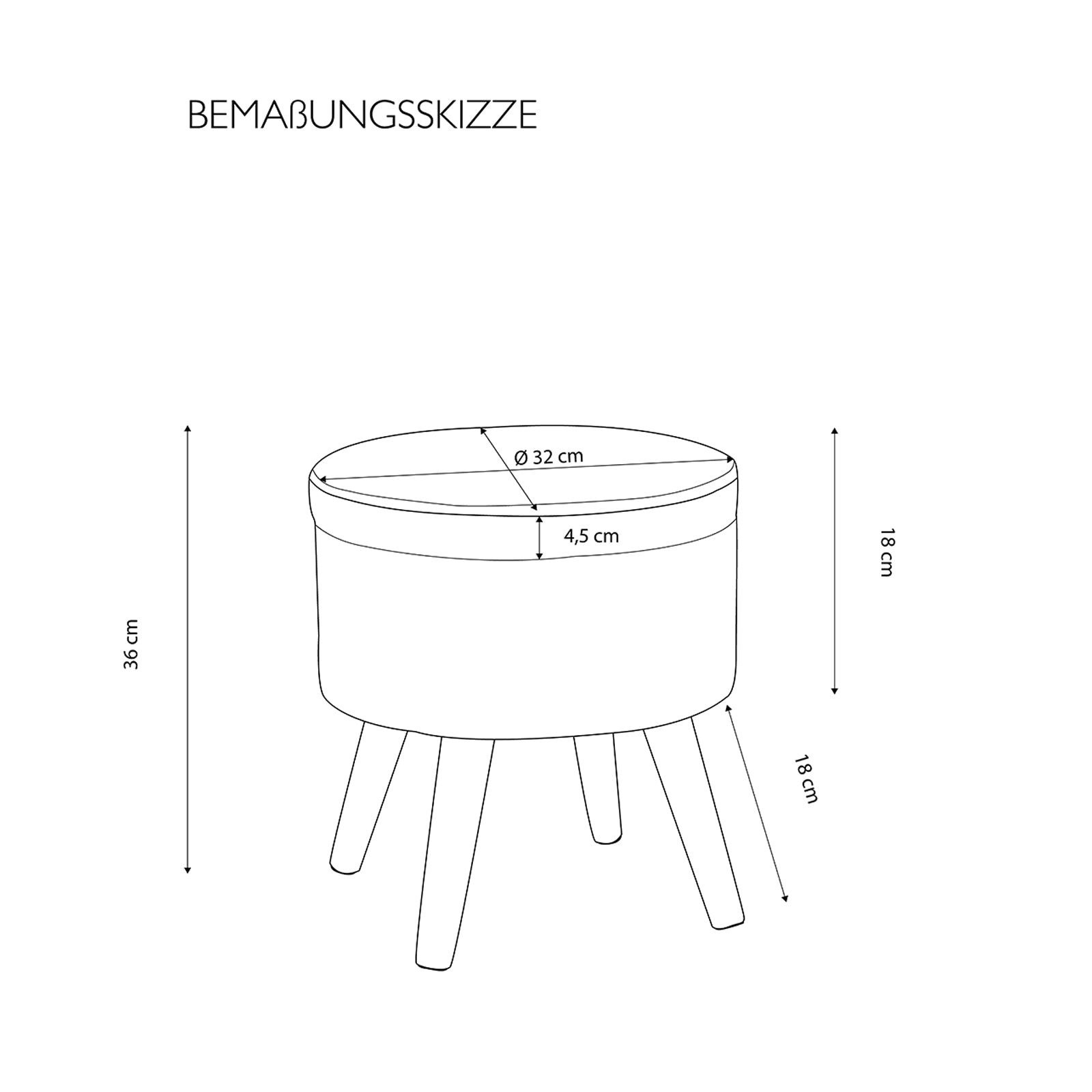 Sitzhocker "Max" mit Holzfüßen und Stauraum