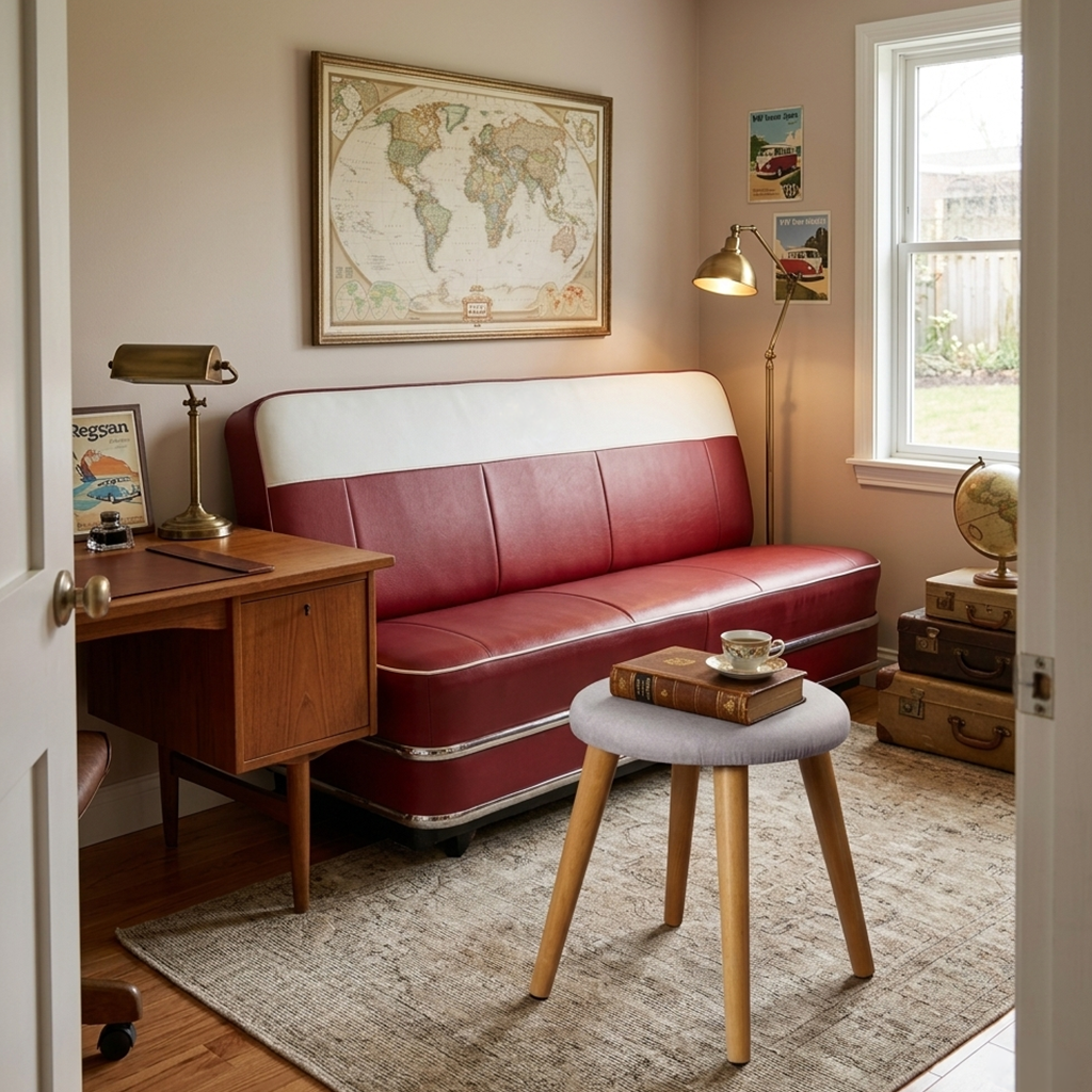 Sitzhocker „Skandi“ mit Holzfüßen und bequemer Polsterung
