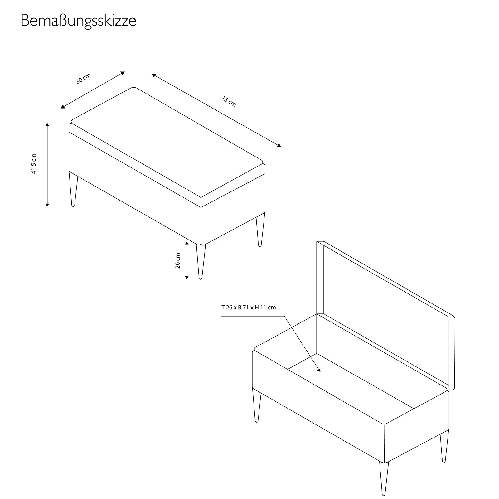Sitzbank "Scarlett" mit Samtbezug und Stauraum
