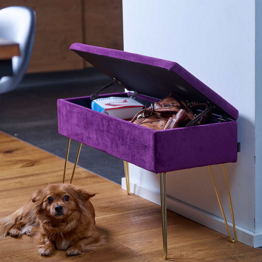 Sitzbank "Scarlett" mit Samtbezug und Stauraum