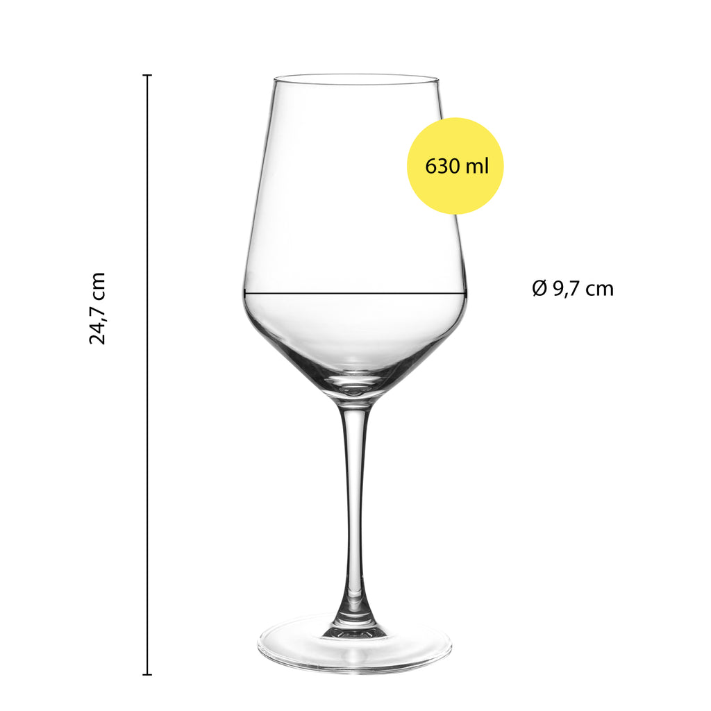Rotwein-Gläser 6er Set ca. 620 ml, Zeitlose Weingläser, Weinkelche, Robuste Gläser, spülmaschinenfest