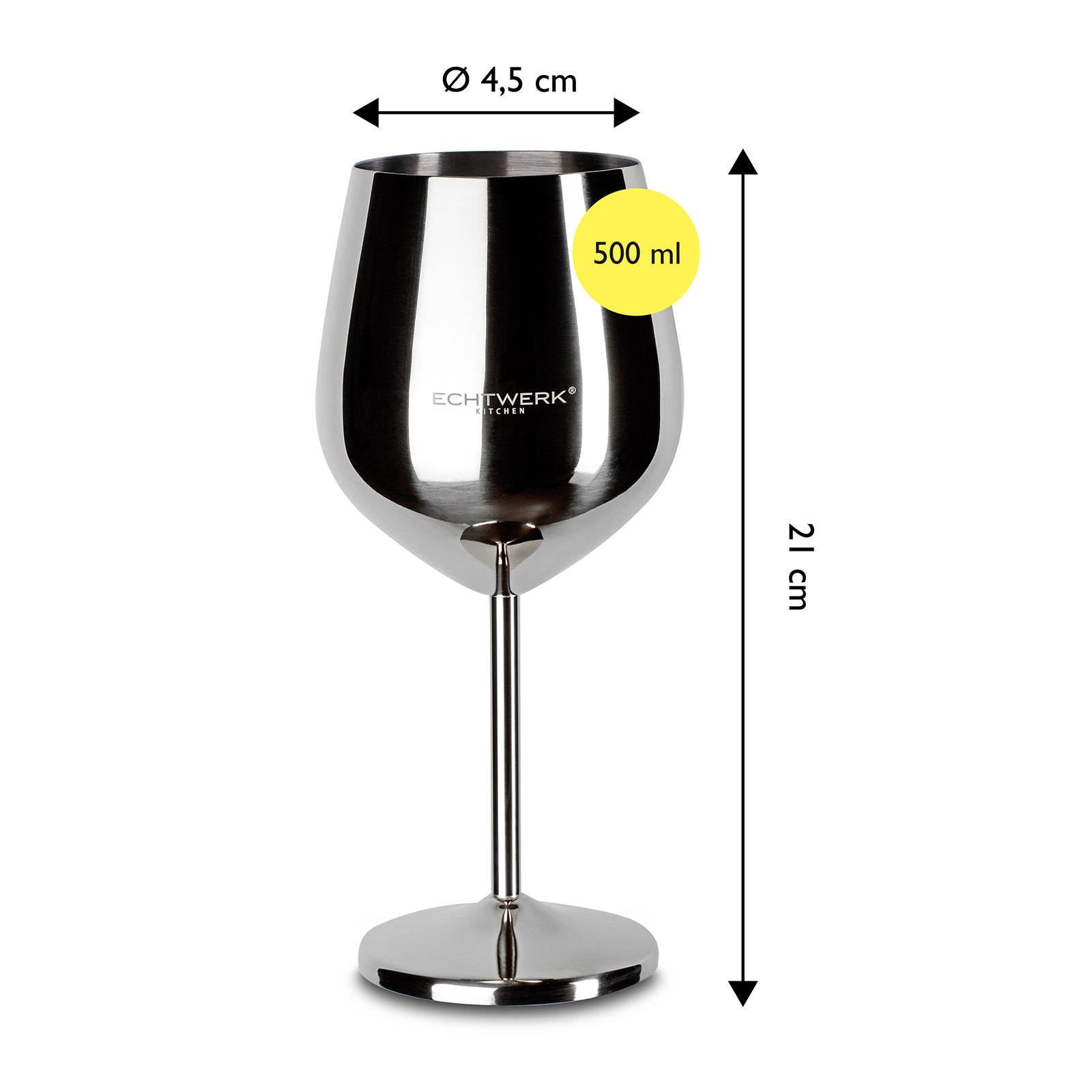 ECHTWERK bruchsichere Weingläser/Weinkelche aus Edelstahl 2-tlg. 0,5 L Silber