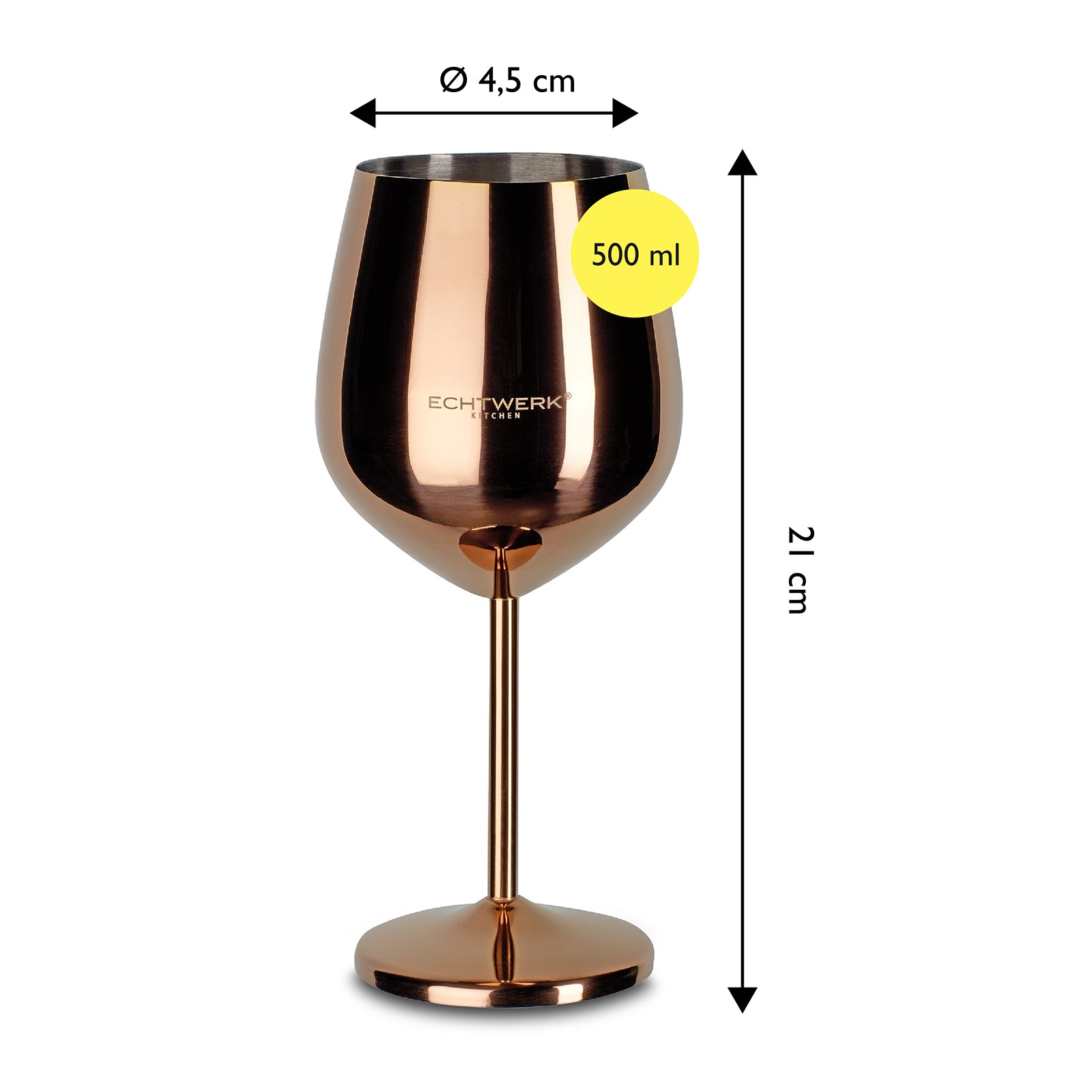 ECHTWERK bruchsichere Weingläser/Weinkelche aus Edelstahl 2-tlg. 0,5 L Kupfer