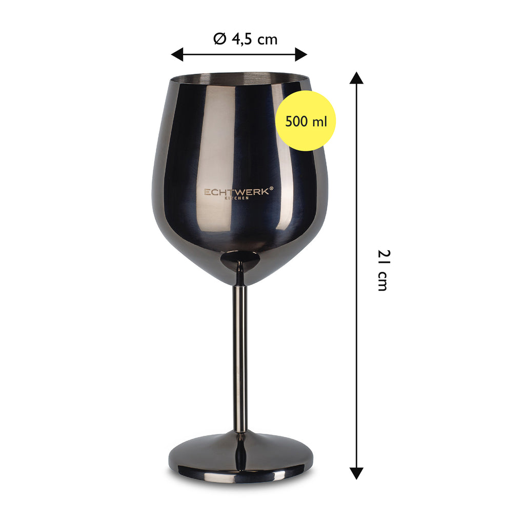 ECHTWERK bruchsichere Weingläser/Weinkelche aus Edelstahl 2-tlg. 0,5 L Schwarz