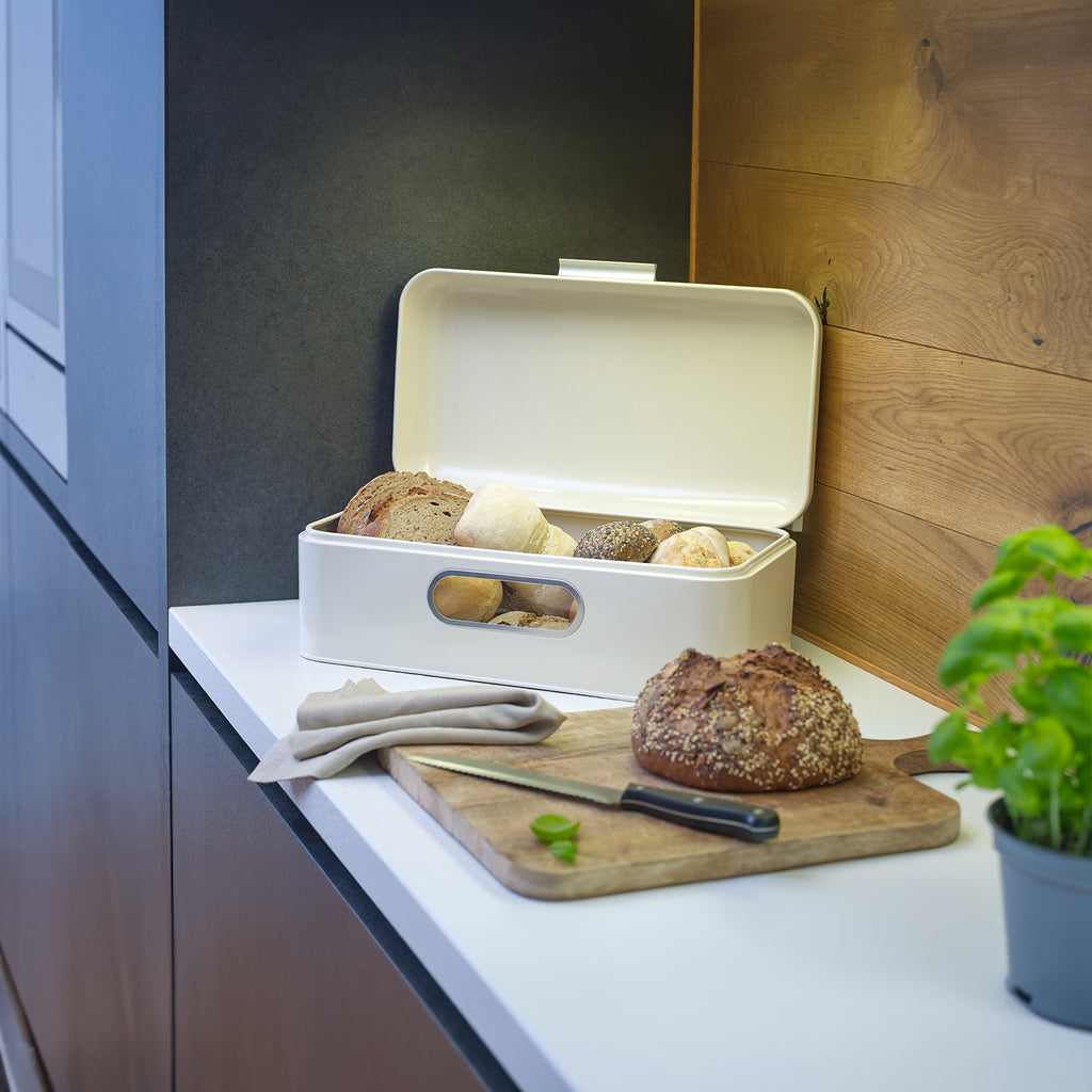 ECHTWERK Retro Brotkasten "Big" Creme aus Metall mit Sichtfenstern
