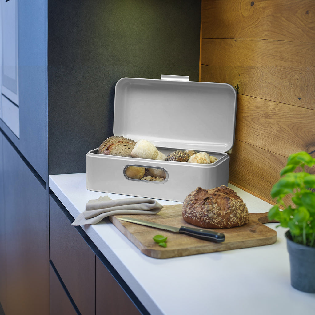 ECHTWERK Retro Brotkasten "Big" Grau aus Metall mit Sichtfenstern